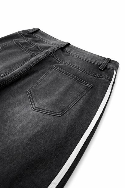 Black Baggy Track Denim Jeans