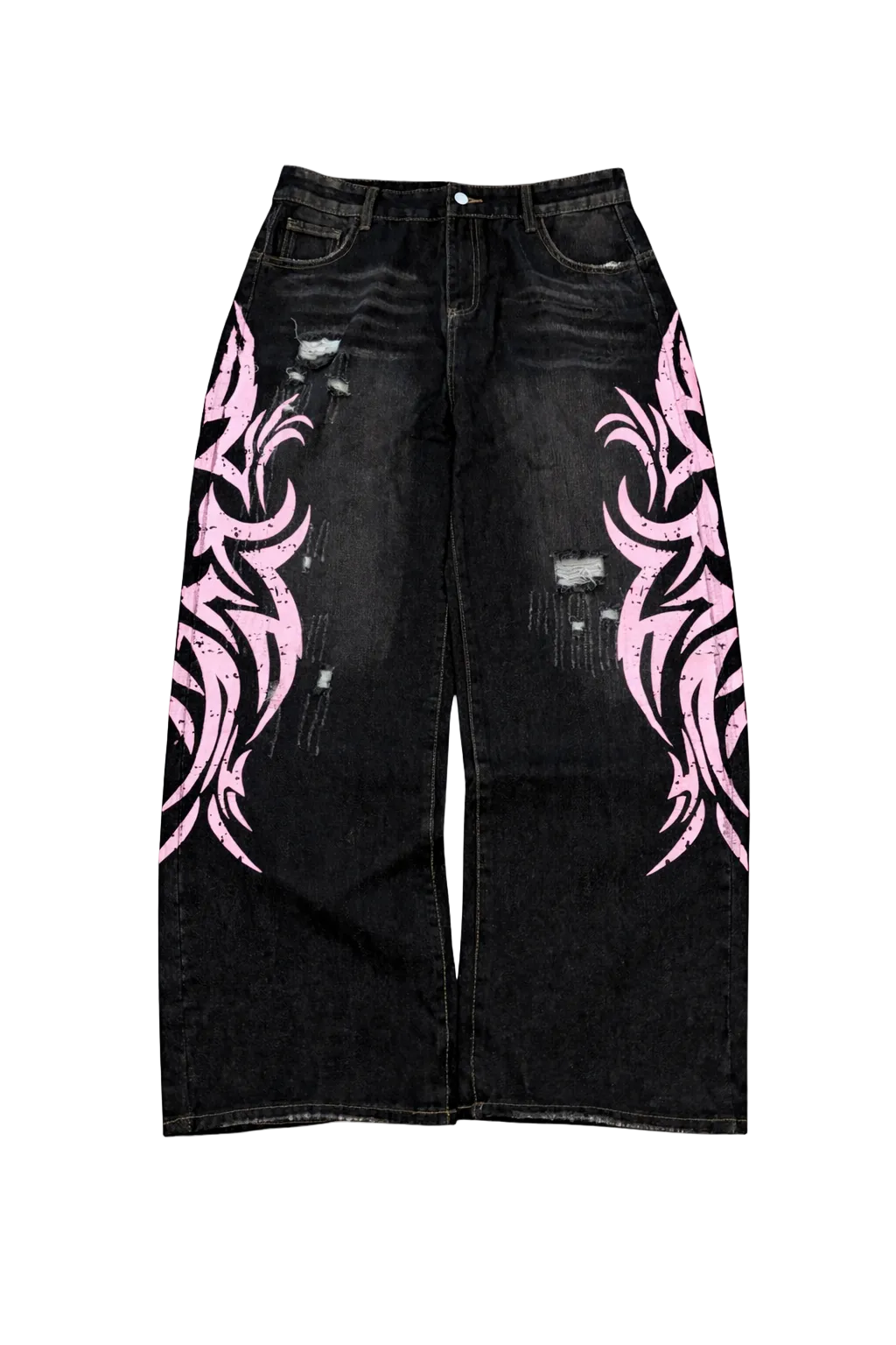 Retro Printed Baggy Denim Jeans