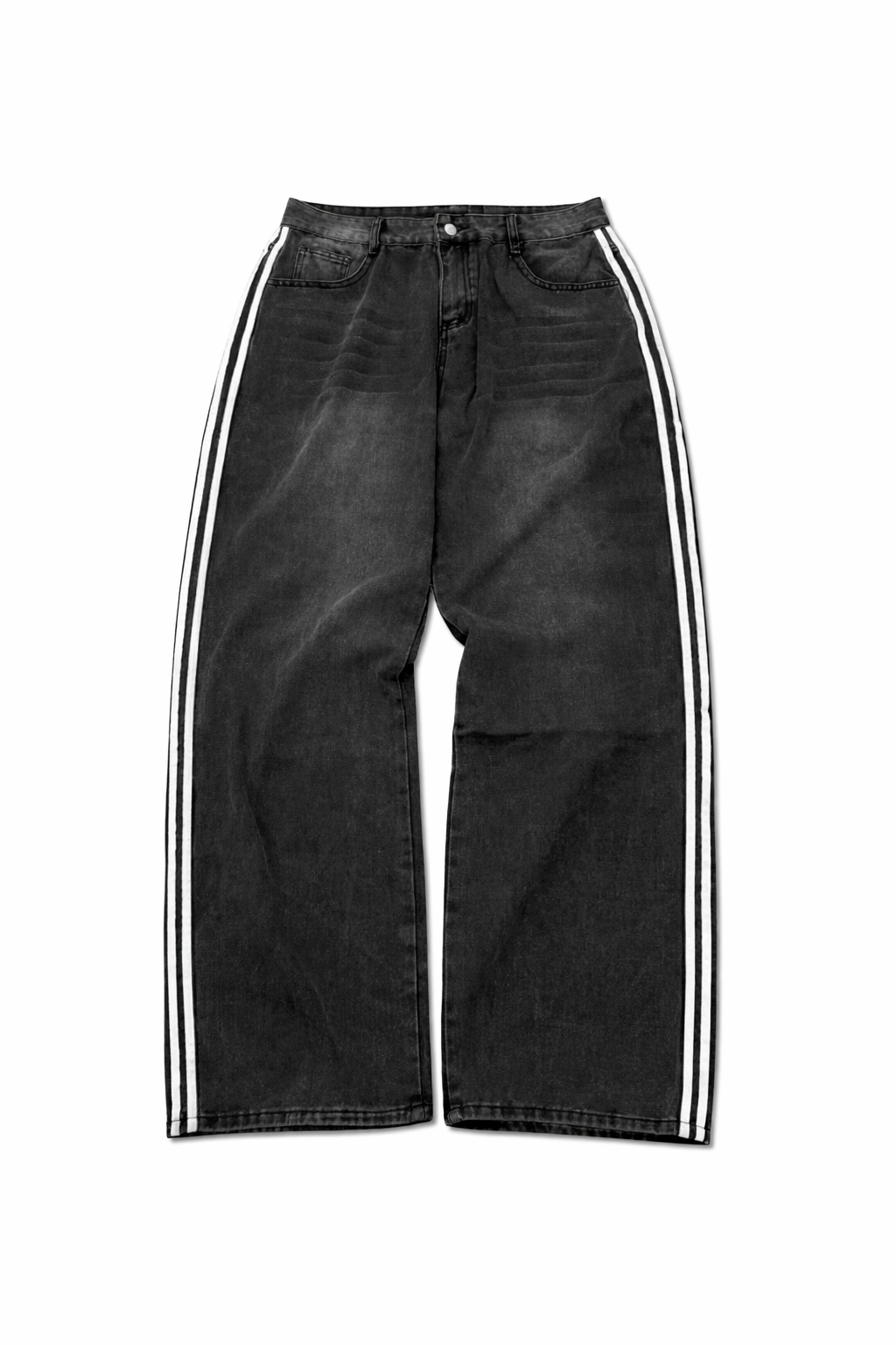 Black Baggy Track Denim Jeans