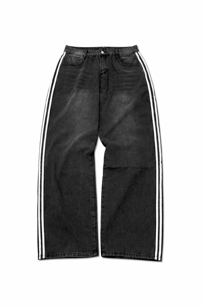Black Baggy Track Denim Jeans