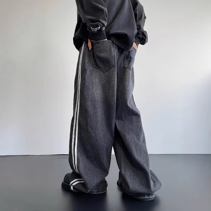 Black Baggy Track Denim Jeans