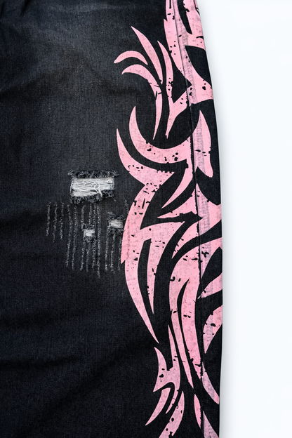 Retro Printed Baggy Denim Jeans