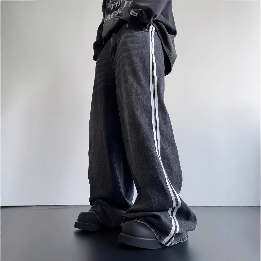 Black Baggy Track Denim Jeans