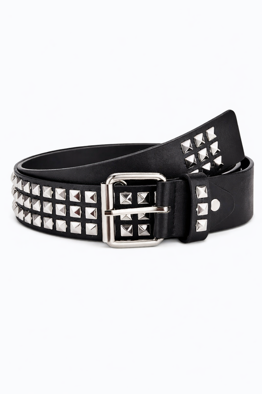 Black Leather Studded Belt