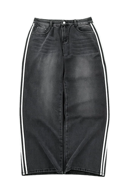 Black Baggy Track Denim Jeans