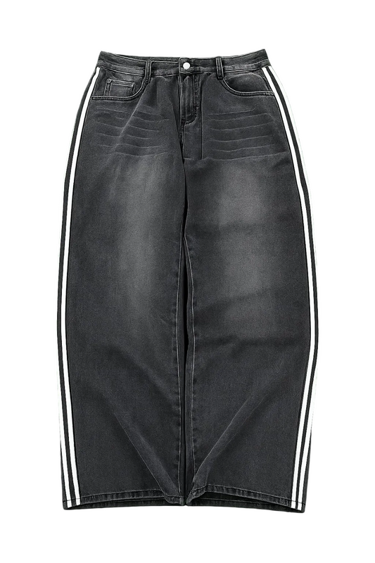Black Baggy Track Denim Jeans